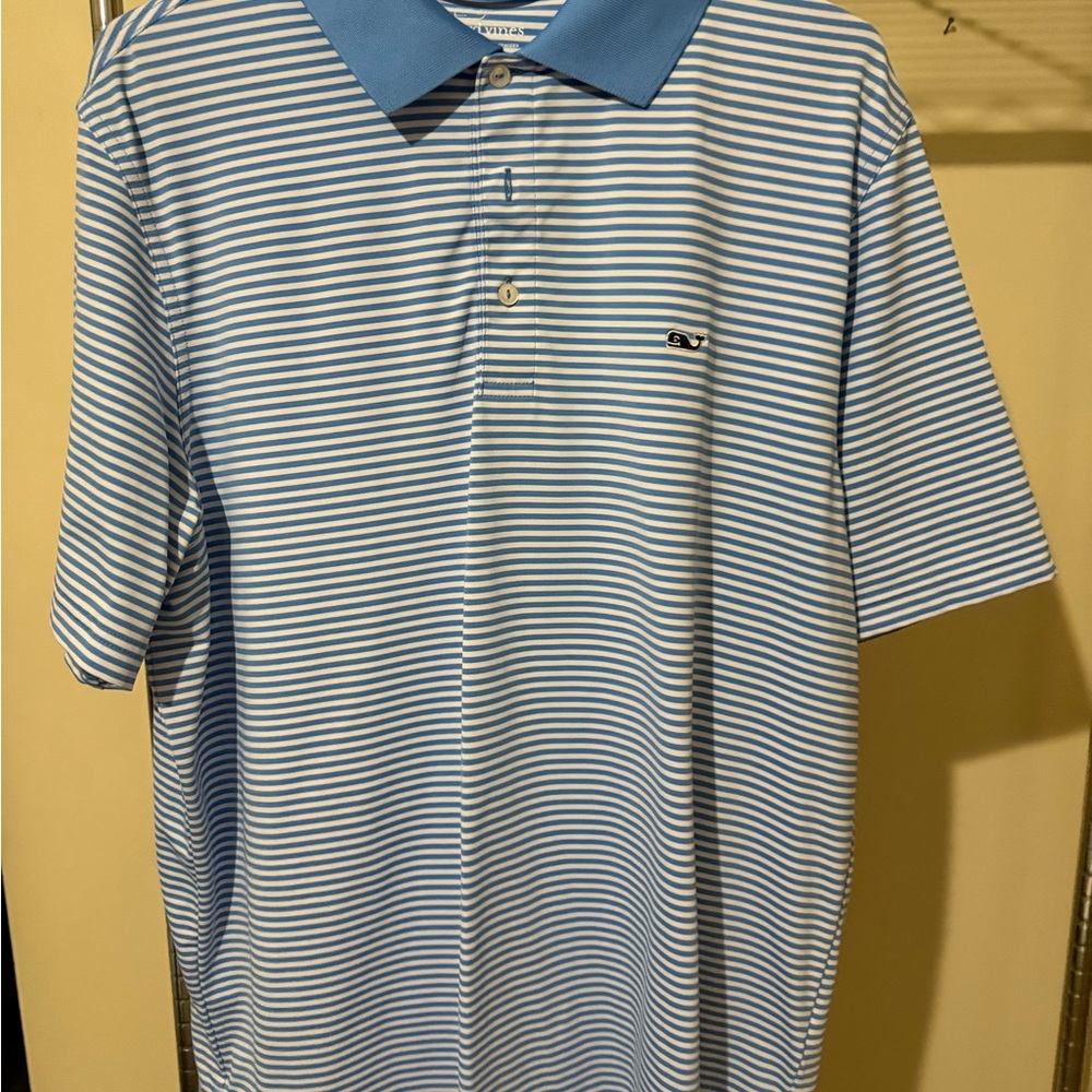 Vineyard Vines Light Blue and White Striped Polo